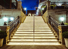 Newport on The Levee Stairs lit up with LED Lighting